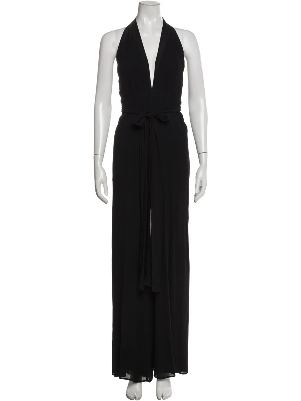Reformation Black Deep V Halter Jumpsuit